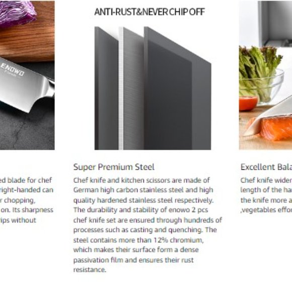 ENOWO:  2 pc  "MINIMALIST" - KNIFE & SCISSORS SET (Black) - Picture 8 of 9